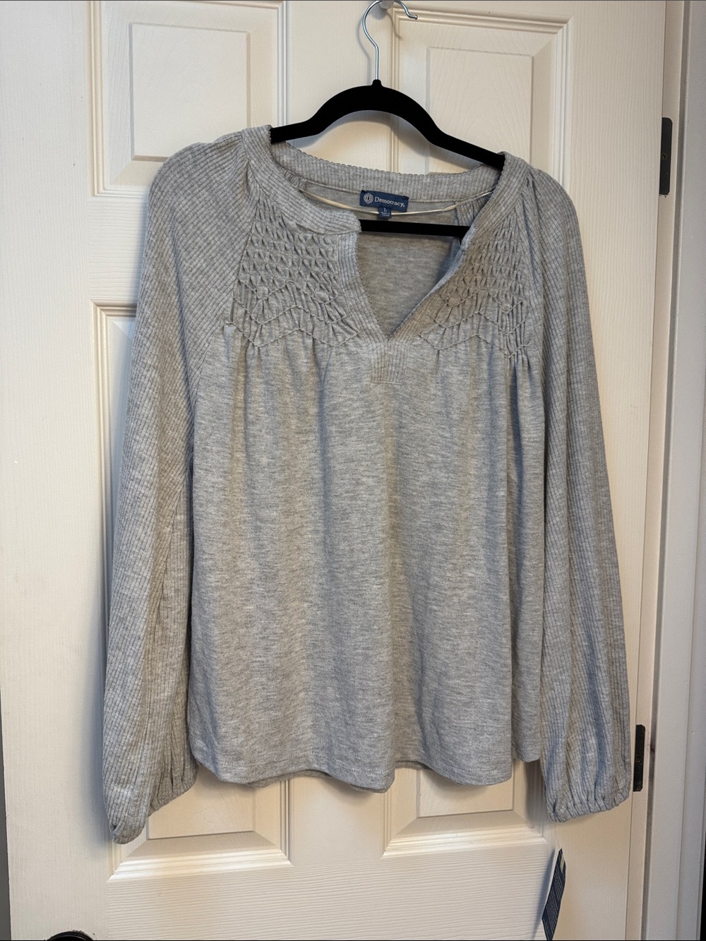 Democracy Gray Smocked Yoke Pullover Hoodie